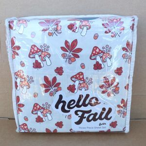 Hello Fall Three Piece Twin Sheet Set Mushrooms